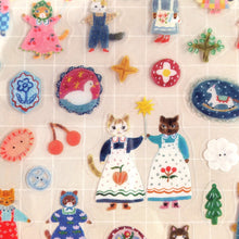 Lade das Bild in den Galerie-Viewer, Clear sticker "Rabbit garden/Cats and Buttons"-Aiko Fukawa- by Hyogensha
