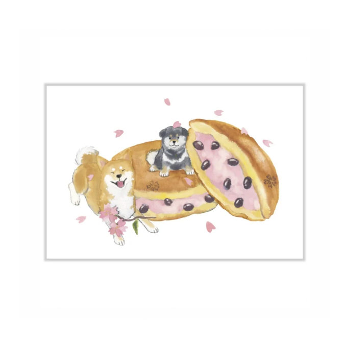 Post card  Shibainu & Sakura -Drayaki-