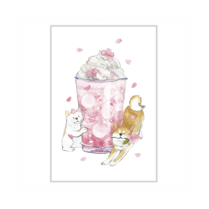 Post card  Shibainu & Sakura -Parfait-