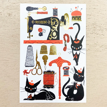 Carica l&#39;immagine nel visualizzatore di Gallery, Post Card &quot;Black Cat Robin&quot; -Sewing-
