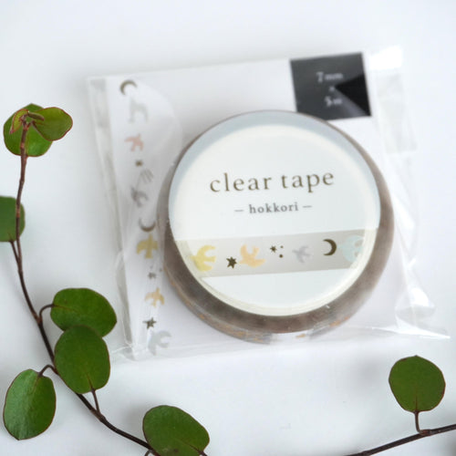 Clear tape -hokkori tori(bird)- gold foil clear tape by mind wave from Japan