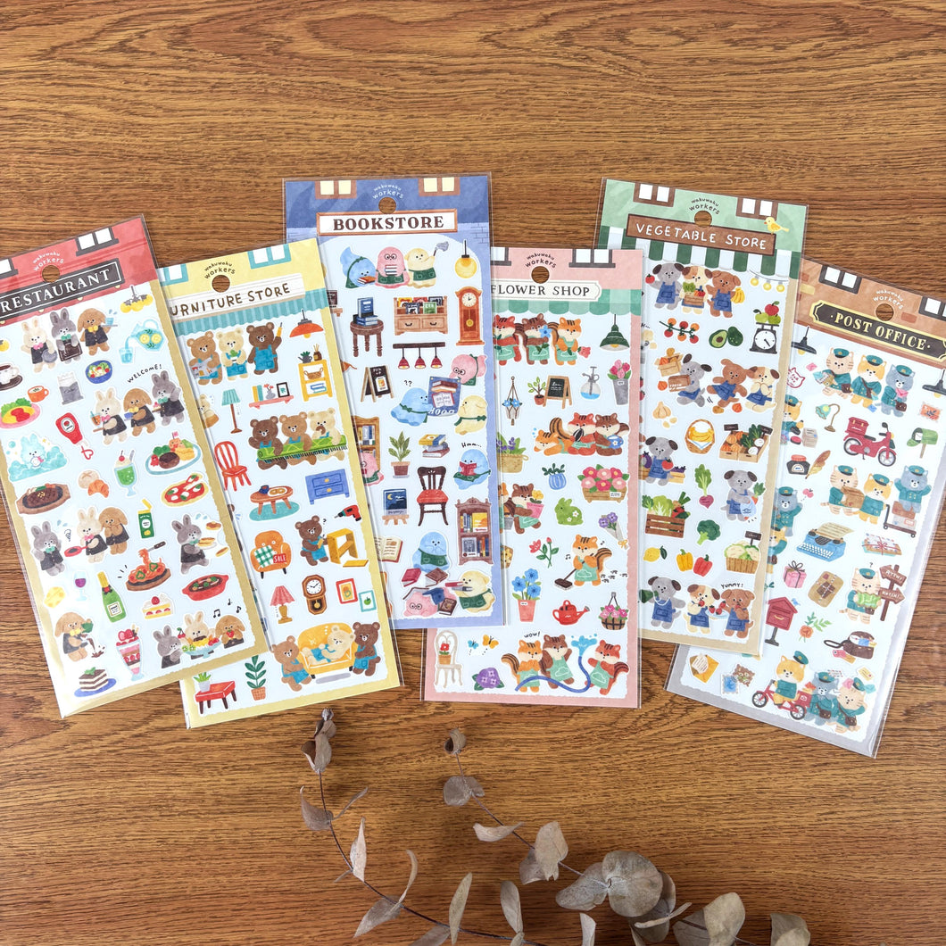 waku waku workers Sticker from Japan by mind wave