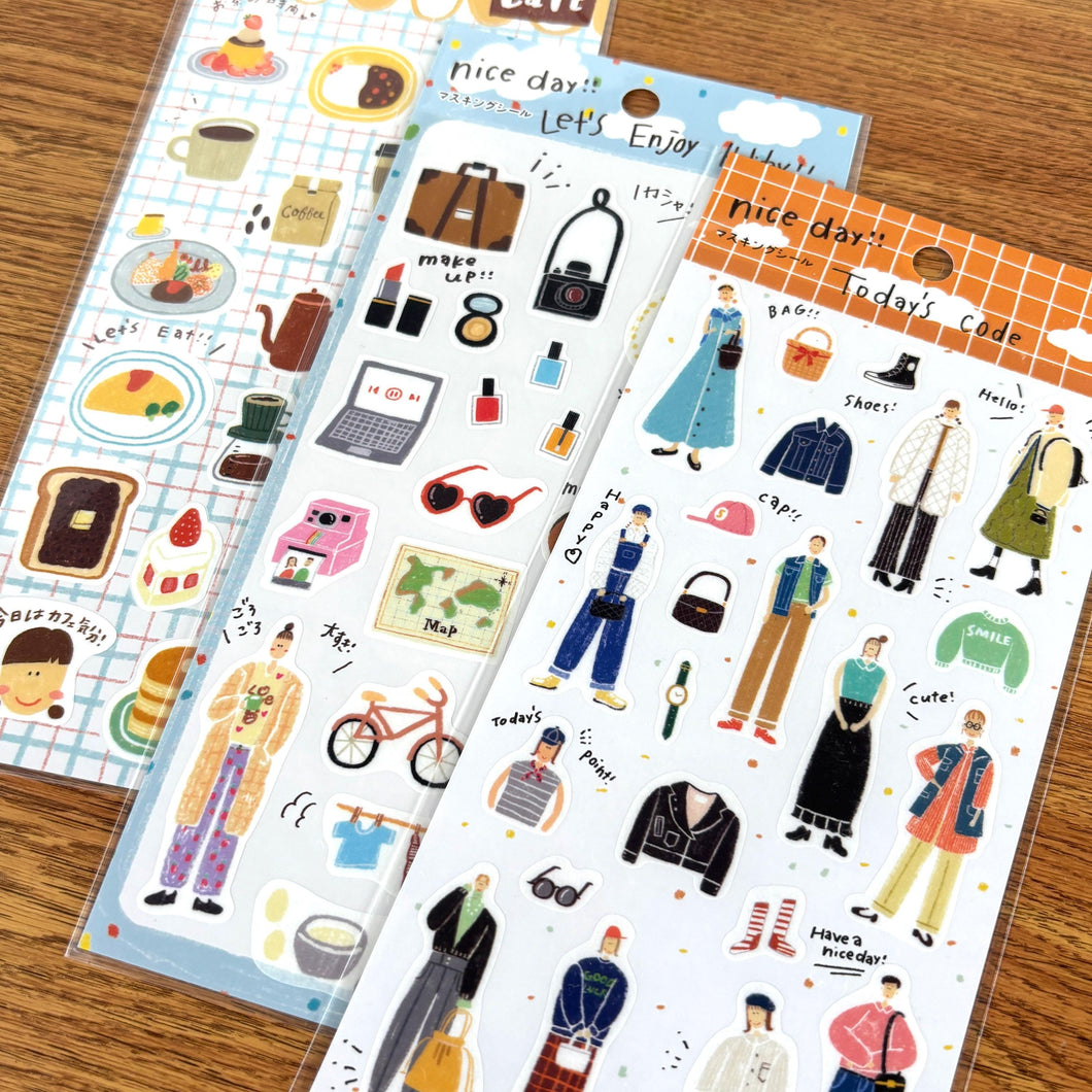 nice day!! washi sticker -Cafe,Lets Enjoy Holiday!!,Todays code- from Japan