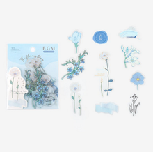 Charger l&#39;image dans la galerie, Clear flake sticker &quot;Flowers Blossom/Blue&quot;
