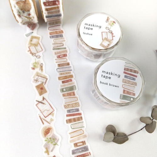 Die cut washi tape -tukue/book brown-